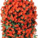 Artificial Fake Fall Hanging Flowers Plants Baskets for Outdoor Outside, Faux Silk Autumn Orange Orchid Trailing Vines in Planter Realistic UV Resistant for Balcony Porch Decor