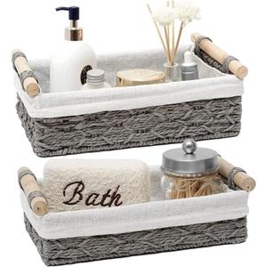 Storage Basket Wicker Baskets for Organizing Storage Bins for Countertop Toilet Paper Storage Basket for Toilet Tank Top (Set of 2,Grey)