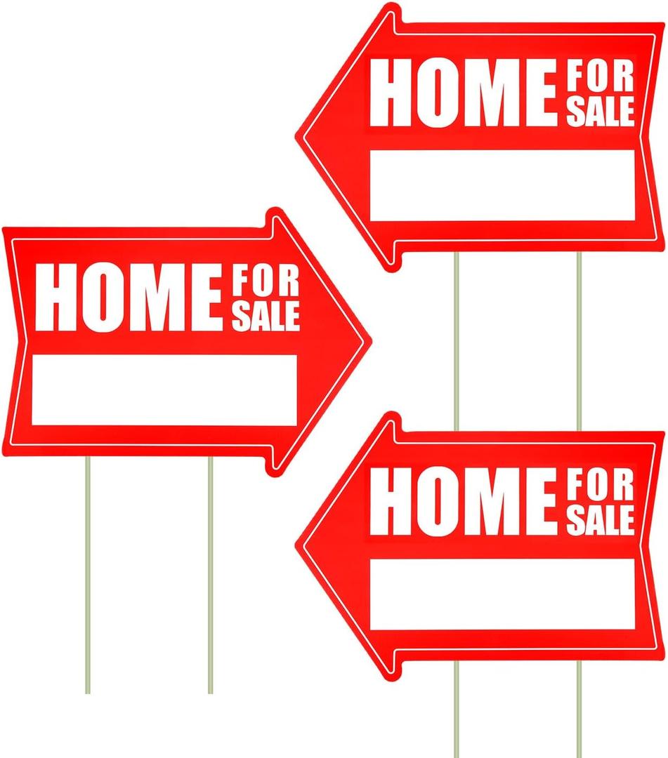 3pcs Estate Sale Signs, 16x12 Inch Home for Sale Sign with Stakes Double Sided House for Sale Signs by Owner Open House Signs with Directional Arrow for Home Real Estate Yard Lawn Garden