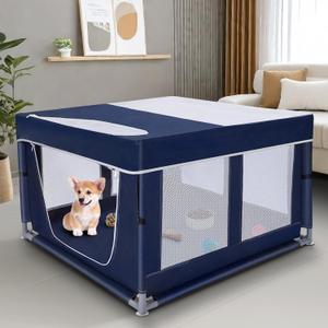 Dog Playpen 42  42 inch, Puppy Playpen with Removable Roof, 25 Height Pet Playpen with Zipper Door for Small Dogs and Small Animals, Dog Fence Indoor & Outdoor (Navy Blue)