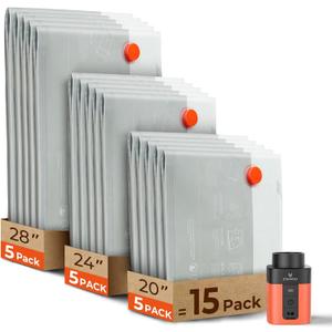 ETENWOLF 15 Pack Reusable Vacuum Seal Bags for Travel with Rechargeable Air Pump,Vacuum Compression Packing Seal for Clothes, Blankets, Seasonal Storage,Carry-On Space Saver Bags in 3 Sizes