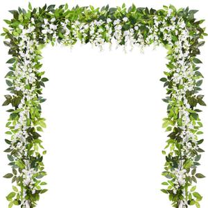 Artflower 4 Pcs White Wisteria Garland Artificial Flowers, 6.6 Ft/Piece Fake Wisteria Hanging Flowers Garland for Home Bedroom Window Garden Outdoor Party Ceremony Wedding Arch Floral Decor