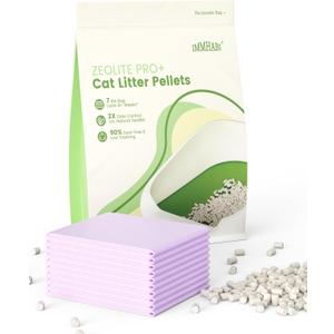 Enhanced Zeolite Cat Litter Pellets 7lbs & Cat Pee Pads 10 Count - Refill for Dual-Layer Litter Box Systems | Premium Stainless Steel Shifting Tray