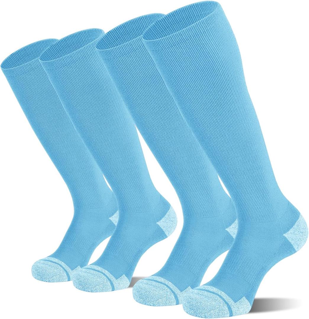 CS CELERSPORT 2 Pack / 3 Pack Baseball Socks for Youth Kids and Adult Softball Soccer Socks Over the Calf Tube Socks (Medium, Light Blue (2 Pairs))