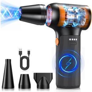 Compressed Air Duster, Mini Blower Turbo Fan 350000RPM - Cordless Air Duster Blower 3 Gear Electric Vacuum Air Duster Replace Canned Air Cans Jet Fan for Car Dry Keyboard PC Computer Cleaning Air Bed