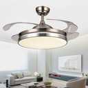 42" Invisible Ceiling Fan Lights LED Rrtractable Fan Chandelier with Remote Control, Modern Ceiling Light Kits with Blades Fans (Chrome B)