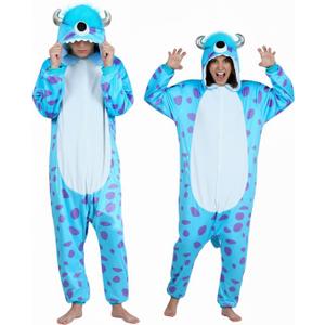 ROC PARTY Novetly Animal Onesie Costume for Unisex Adult - Cozy One Piece Pajamas Sleepwear for Halloween, Cosplay & Parties (Blue Monster, Medium)