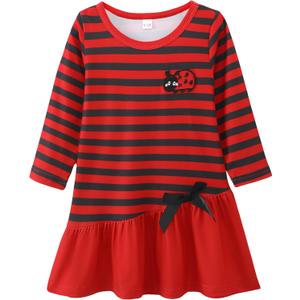 Baby Girl Fall Clothes: Soft Long Sleeve Bow Tie Print Outfits Casual Birthday Party Clothing for 6Months-3T (Red)