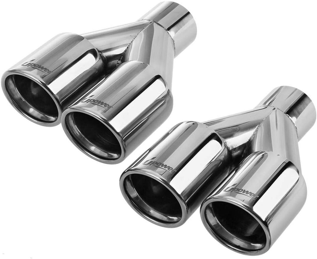 Upower 2PCS Dual Exhaust Tips 2.25" Inlet 3" Outlet Universal Car Truck 304 Stainless Steel Staggered Exhaust Tailpipe Tips 2.25 to 3 inch Weld On Tail Pipe