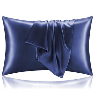 Navy Blue Satin Silk Pillow Covers Pack of 2 for Hair and Skin-with Satin Scrunchies for Women 15 x 25 Inches Solid Pillowcovers Silk Scrunchies for Women