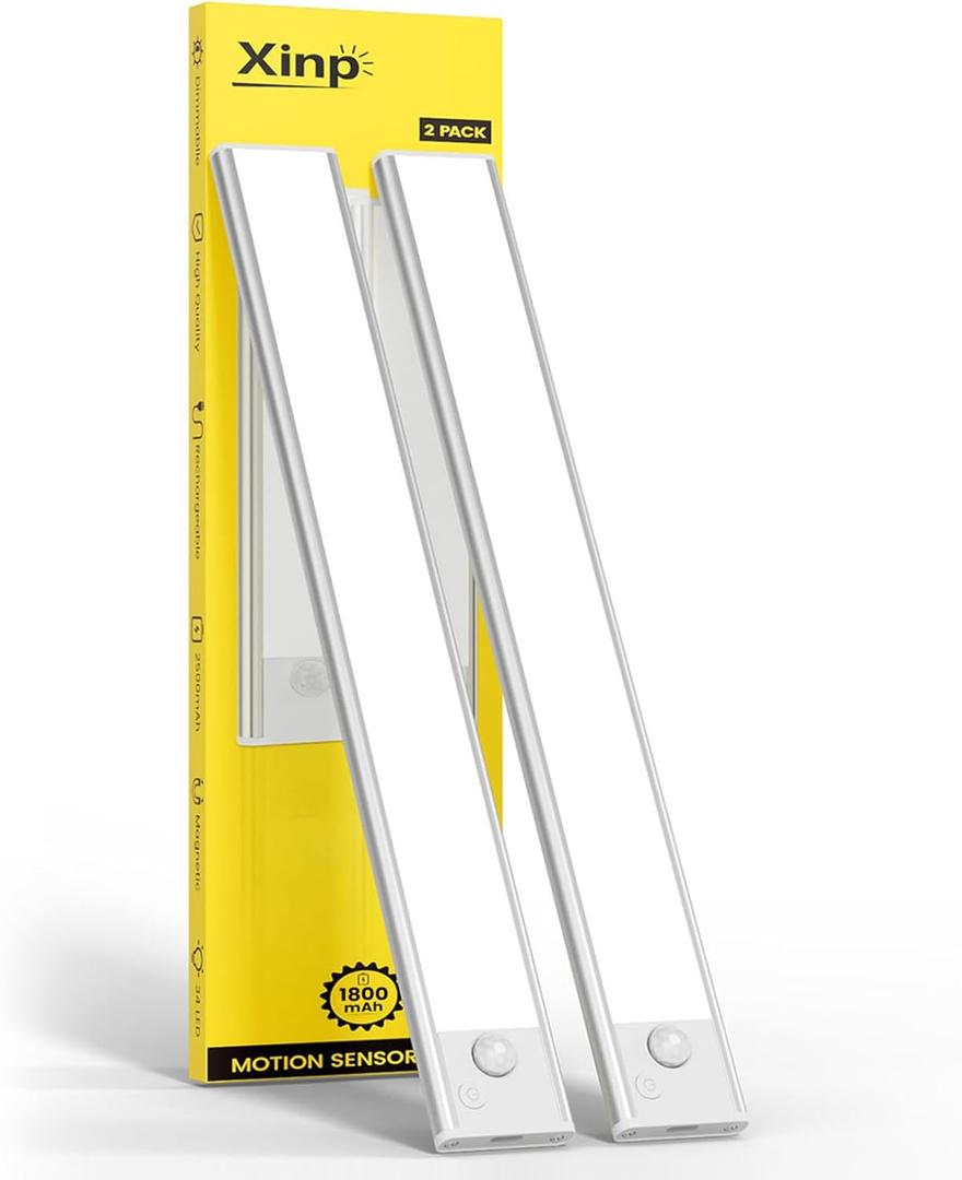 Under Cabinet Lighting, LED Magnetic Motion Activated Under Cabinet Lights, Rechargeable Closet Lights 1800mAh Battery Operated, Wireless Dimmable Under Counter Lights for Kitchen,Hallway 2 Pack (2Pack-7.8inch)