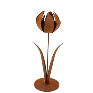 Rustic Wrought Iron Tulip Art Ornament,Rustic Metal Yard Ornament