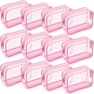 Weewooday 12 Pieces Clear Makeup Bags Cosmetic Storage Bags PVC Zipper Pouches Travel Waterproof Makeup Plastic Case for Women Organizing Toiletries Traveling Bathroom (Medium, Light Pink)