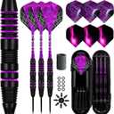 Dart Metal Tip Set 3 Aluminum Dart Shafts Steel Tip Dart Set Professional Darts Steel Tip Set + Extra 3 Dart Flights 3 Replace Plastic Shafts (purple)