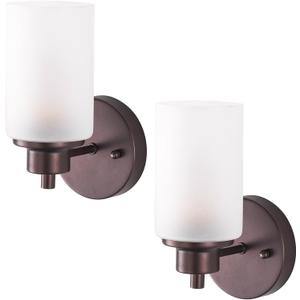 2 Pack Bath Vanity Light Fixtures, Indoor Wall Sconces Light with White Frosted Glass Shade, Farmhouse Stylish Bathroom Wall Mounted Lighting for Bedroom Living Room, Porch, Kitchen, Oil Rubbed Bronze