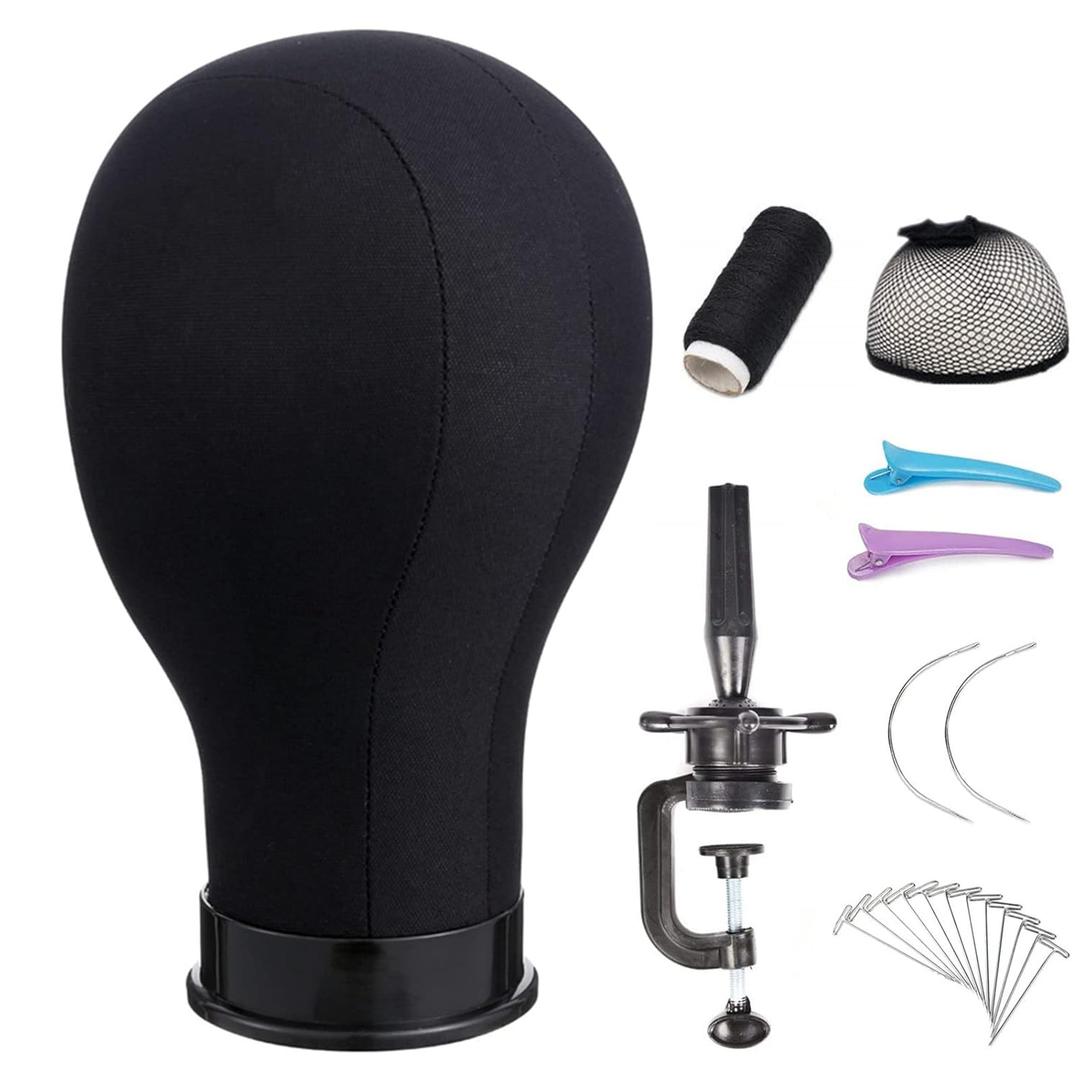 Wig Head 21Inch Canvas Block Head Wig Stand with Mannequin Head for Making Wigs Display Styling