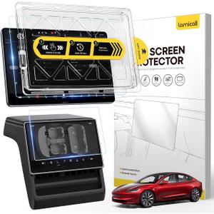 Lamicall 15.4'' Tesla Model Y Juniper 2025 & Model 3 (2024-2026) Screen Protector - [Anti Scratch & Fingerprint] 2 Pack Front & Backseat, Glossy Tempered Glass Screen Protector for Tesla Model Y Juniper / Model 3