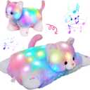 Glow Guards 16" Light Up Musical Rainbow Cat Stuffed Animal Glowing Colorful Cute Soft Kitty Plush Toy Pillow Sofa Decors Christmas Children's Day Birthday Gifts for Toddlers Kids (Large - LED & Music)