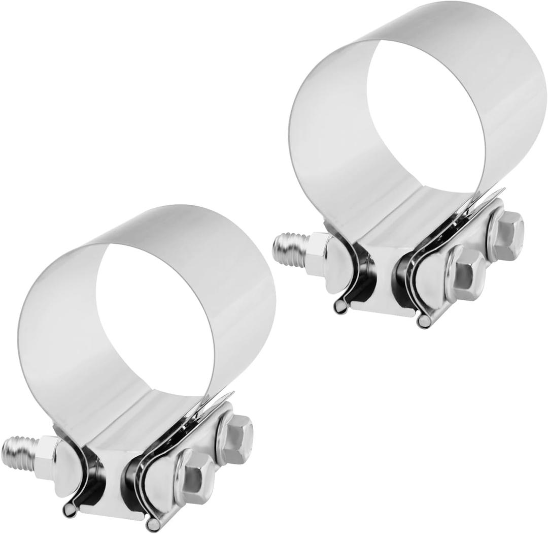 2.5'' Inch Exhaust Clamp, 2 1/2 Inch Butt Joint Seal Band Sleeve Coupler - Universal for Exhaust System, 2PCS Polished T304 Stainless Steel