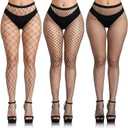 Buauty 3 pcs black fishnet stockings for women, fishnet tights plus size one size fit all