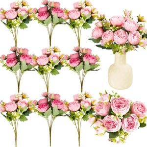 Jexine 24 Bundles Silk Artificial Peonies Flowers Faux Peony Bouquet Fake Peonies Artificial Flowers Bouquets for Vase Floral Arrangements Wedding Home Table Decoration (Light Pink,Dark Pink)