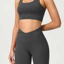 ODODOS Women's Crossover Yoga Shorts with Back Pocket, 8" Buttery Soft V High Waist Lounge Biker Shorts, Charcoal, Small 