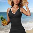 Aqua Eve Women's Two Piece Tankini Swimsuit with Skirt -Tummy Control Ruched Bathing Suits Twist Front Swimdress 2026 (Black, XXL)