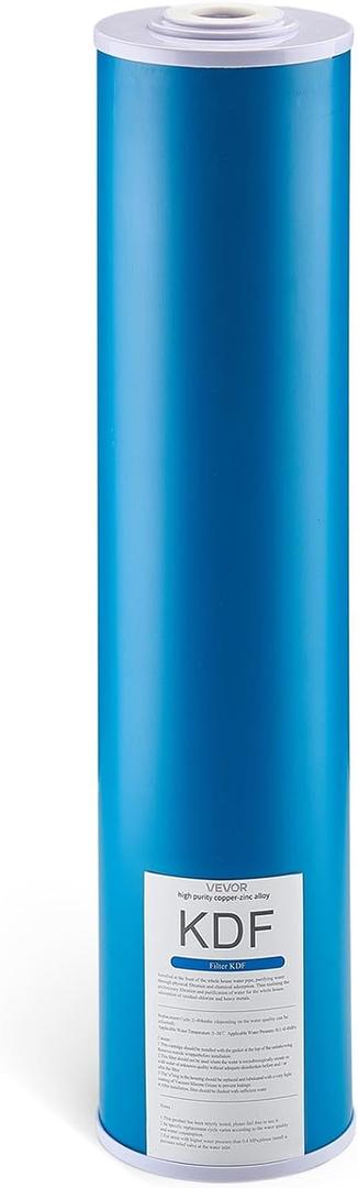 VEVOR KDF Whole House Water Filter, 20 x 4.5 Inch Universal Fit Cartridge, 100,000 Gal Capacity, Coconut Shell GAC + Copper Zinc Alloy, Reduces Heavy Metals, Chlorine, Bad Taste & Odor