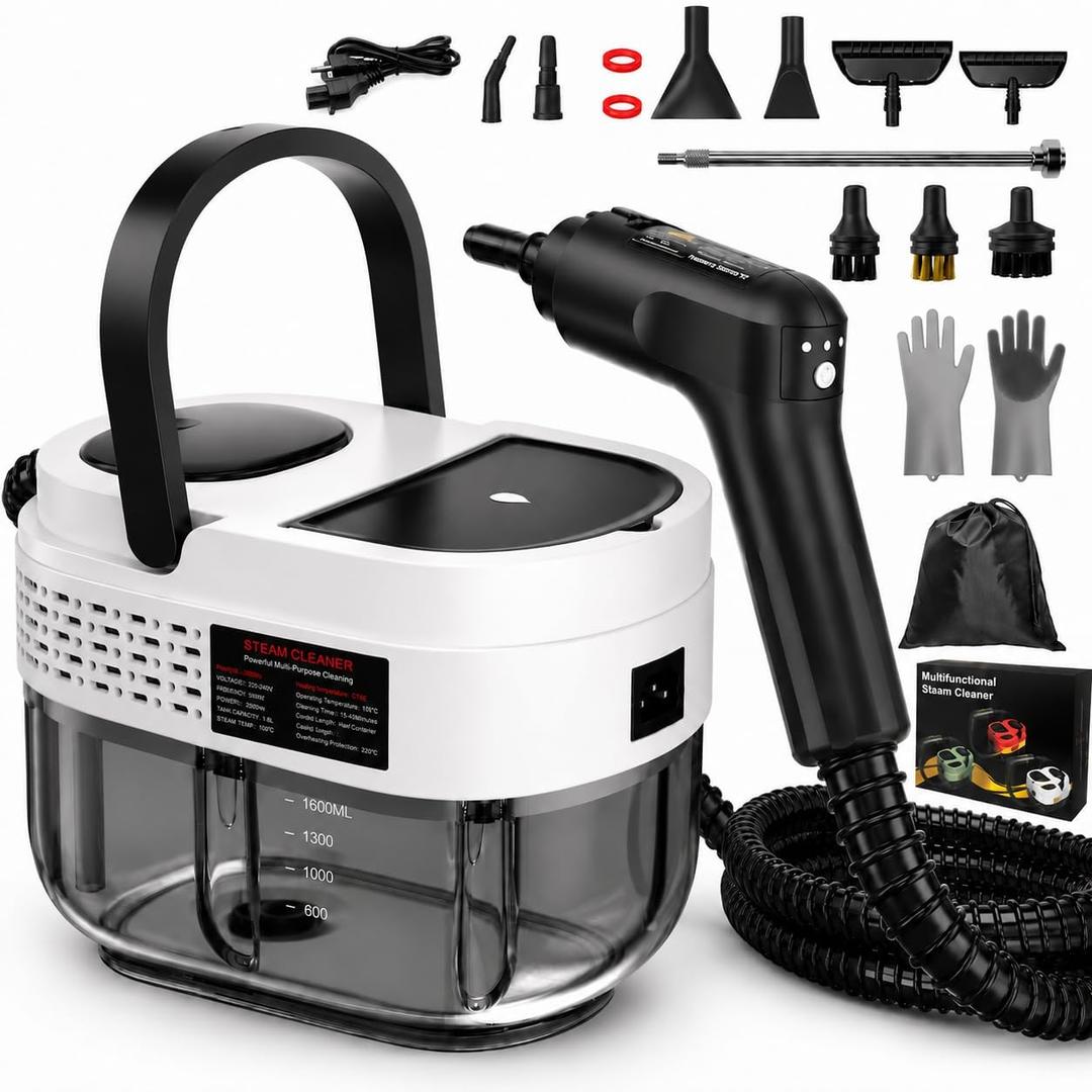 Goyappin Handheld Steam Cleaner for Home, 2500W High Pressure Steam Cleaner for Car Detailing, 3 Steam Levels, 1600Ml Tank, High Heat Steamer for Bed Bugs, Couch, Furniture, Kitchen, Bathroom, Floors
