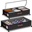 Under Bed Storage 2 Pack 66L, Rolling Containers with Wheels, Heavy Duty Metal Frame, 600D Oxford Fabric, Clear Lid, Adjustable Dividers for Clothes Shoes Blankets, Dorm Space Saving, Black