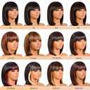 ToyoTress Bob Wigs With Bangs - 12 Inch Black Mix Brown Bob Wig With Bang For Black Women Daily Costume Cosplay, Short Light Yaki Straight Synthetic Hair Wigs Heat Resistant (12 Inch, SH4/30-612H)