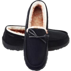 LA PLAGE Men's Moccasin Slippers Memory Foam Warm Plush House Slippers, Indoor Outdoor Comfortable Winter House Shoes (12)