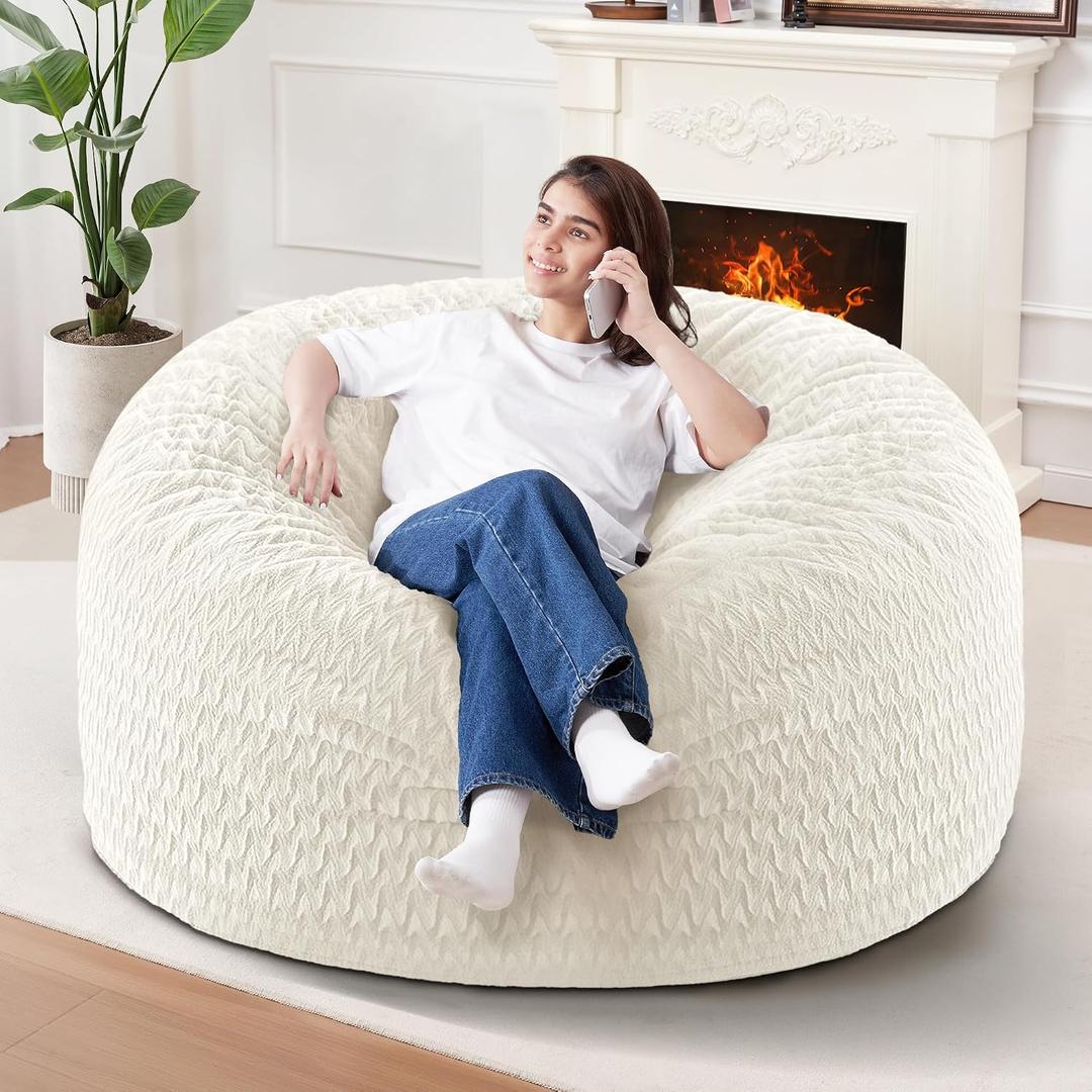 HABUTWAY 3FT Bean Bag Chair,Giant Bean Bag Chairs for Adults,Big Bean Bags with Memory Foam Filled, Large Beanbag Chairs with Chevron Plush Cover-White, 3FT-36"x36"x22"