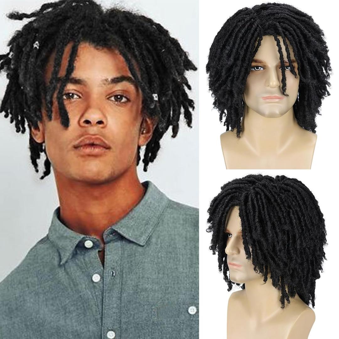 Dreadlock Wig for Men 12 Inch Short Dreadlock Wigs Wear and Go for Daily or Party (1B)