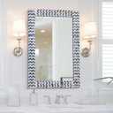 Chende Mosaic Mirror for Bathroom, 40''x28.3'' Large Living Room Mirror wth Capiz Shell Frame, Modern Decorative Mirrors for Wall Elegant Blue White Frame