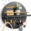 Key Holder for Wall, Key and Mail Holder Organizer with - Key Holder Wall Mount - Round Wooden Rustic Home Decor for Entryway, Mudroom, Hallway, Kitchen Office (Black)