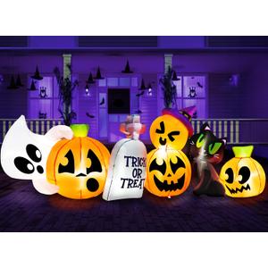 Joiedomi 8 FT Long Halloween Inflatables Outdoor Decoration, Halloween Blow Up Decorations Outside Inflatable Pumpkin Ghost Cat Tombstone with LEDs for Yard Decor