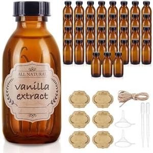 36 Pack 4 oz Boston Glass Bottle with Cap, Empty Glass Bottles for Homemade Vanilla Extract, Essential Oils, Juice, Potion, Syrup, Liquids, Christmas, Holiday Gift (Amber 36 Pack)