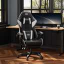 HLDIRECT Gaming Chair with Footrest, Lumbar Support & Headrest, Black&White, Standard