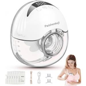 Wearable Breast Pump Hands Free, Electric Breastfeeding Pump with Massage Model& 12 Levels Adjustable Suction, Low Noise Painless Pumps with 24mm Flanges