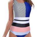 Women's One Piece Swimsuits for Women Bathing Suits Athletic Training Womens Swimsuits Swimwear Racerback Blue Powder Stripe Stitching 2X-Large (fits Like US 14-16)
