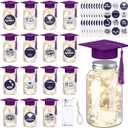 Boao 16 Sets Graduation Table Decoration Set with LED Light up Graduation Decorations for Class of 2026, Grad Jar, Felt Grad Hat and Stickers for High School College(Purple,Vivid)