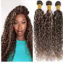 Brown Bundles P4/613 Two Tone Chocolate Brown and Blonde Human Hair Bundles Highlight Curly Wave Double Weft Brazilian Human Hair Extensions Silky and Soft for Black Women 14 16 18 Inch