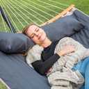 SUNCREAT Double Portable Hammock with Stand, 2 Person Hammock with Curved Spreader Bar, Balance Ropes Included, Dark Gray