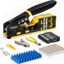 Ethernet Crimping Tool Kit RJ45 Crimp Tools,CAT5 Cat5e Cat6 RJ45 Crimping Tool Kit With Cable Tester, Multiply Stripper, Blades,50Pcs Cat 6 Pass Through Connectors and Strain Relief Boots