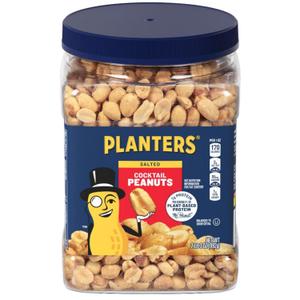 PLANTERS Salted Peanuts Cocktail, Party Snack, Plant-Based Protein, After School Snack, Roasted in Peanut Oil, Salted Nuts, Snacks for Adults, Bulk Nuts, Kosher, 2.19lb Jar