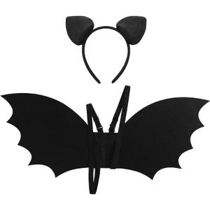 Black Bat Wing and Hair Bow Headband Set for Baby Girls Toddler Costume Dress Up Accessories