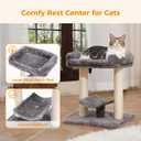 PETEPELA 19" Scratching Post, Cat Tree Tower, 100% Natural Sisal Scratcher With Large Plush Top Perch Bed, Cozy Platform for Kittens and Cats Gray