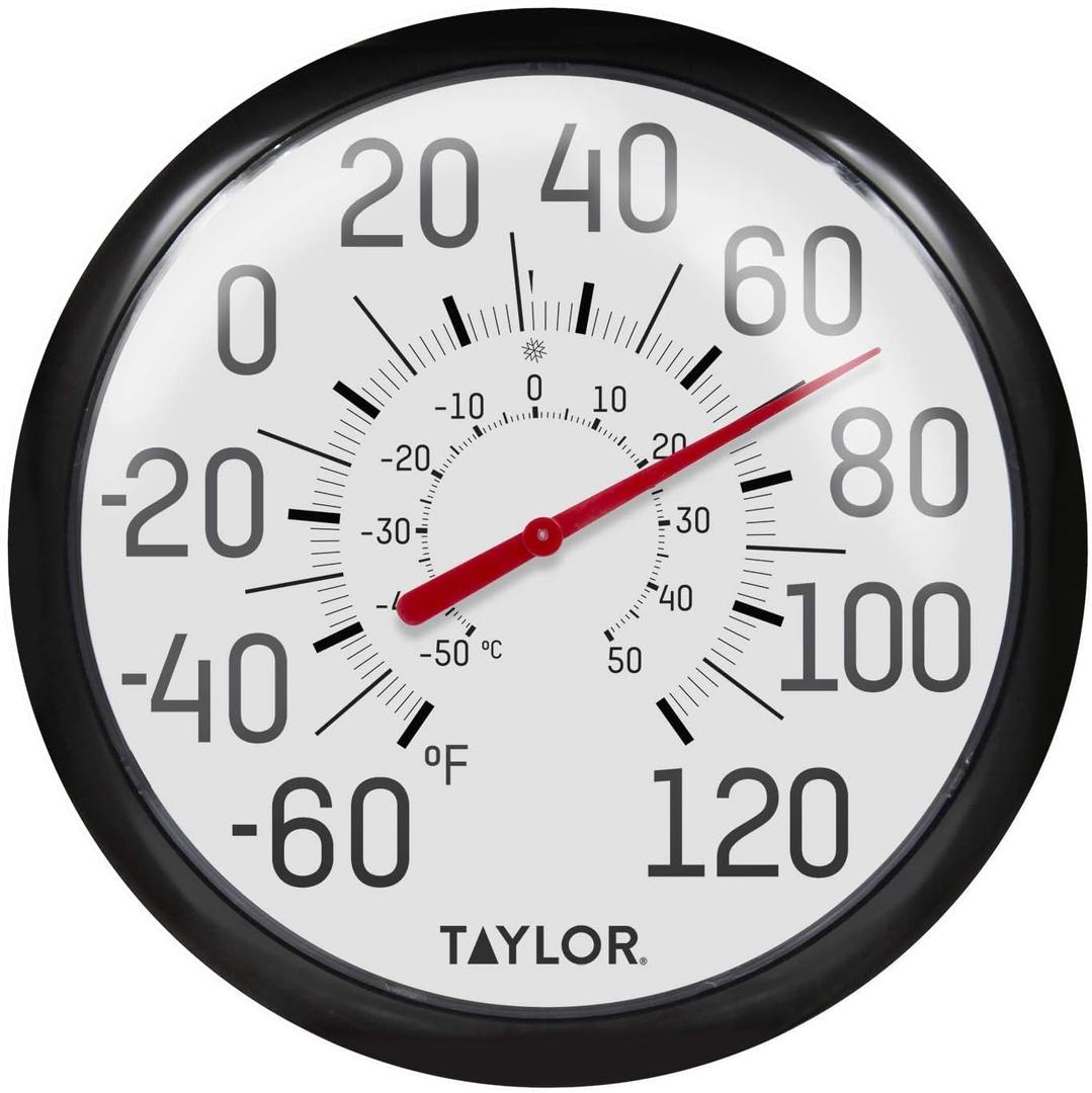Taylor Big and Bold Wall Thermometer, Indoor Outdoor Thermometer, Wireless Thermometer with Easy to Read Numbers for Patio, Pool, and Indoor Areas, 13.25-inch, Black
