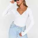 Trendy Queen Going Out Tops for Women Trendy Long Sleeve Shirts Fashion Clothing V Neck Basic Y2K Clothes Cute Shirt Corset (White, L)